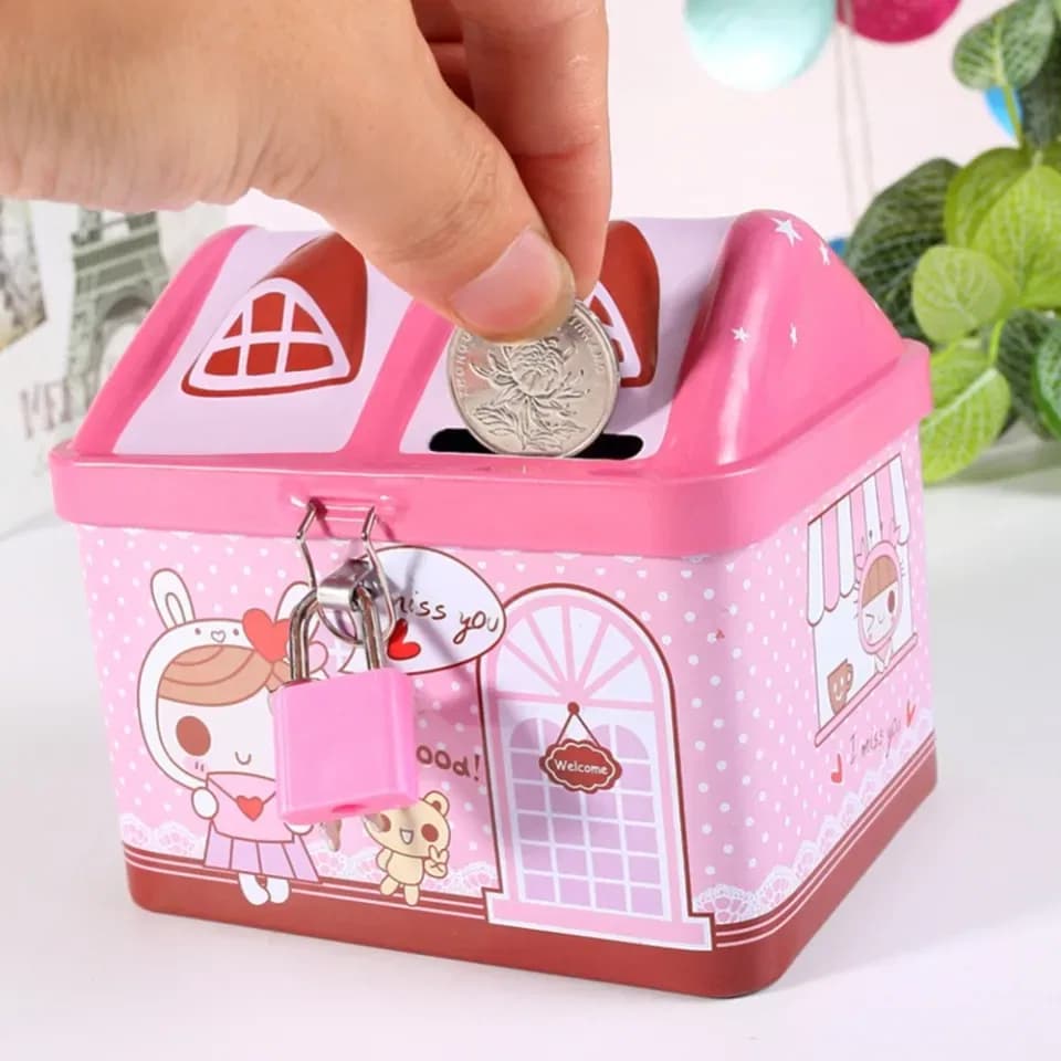 Metal Coin Saving Box for Kids – Lock & Key