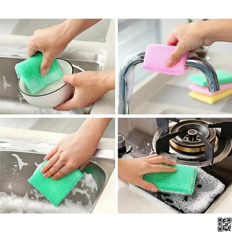 4 Piece Kitchen Dish Wash Sponge Set – Cleaning Brush & Scouring Pad thumbnail 2