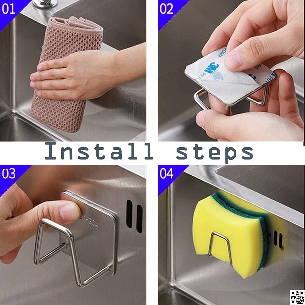 Stainless Steel Adhesive Sponge Holder for Kitchen Sink – No Drilling Required thumbnail 6