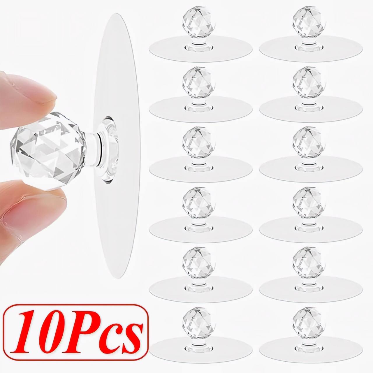 10pcs Self Adhesive Diamond Hook, Crystal Drawer Handles Door Knobs