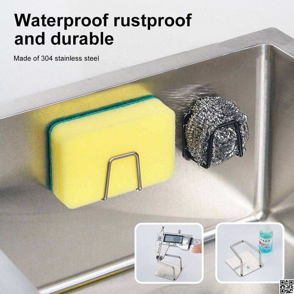 Stainless Steel Adhesive Sponge Holder for Kitchen Sink – No Drilling Required thumbnail 2
