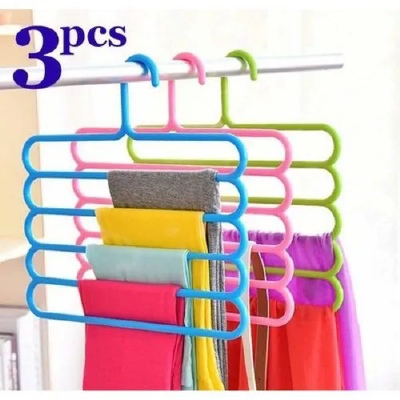 3Pcs 5 Layer Plastic Clothes Hanger – Space Saving Wardrobe Organizer