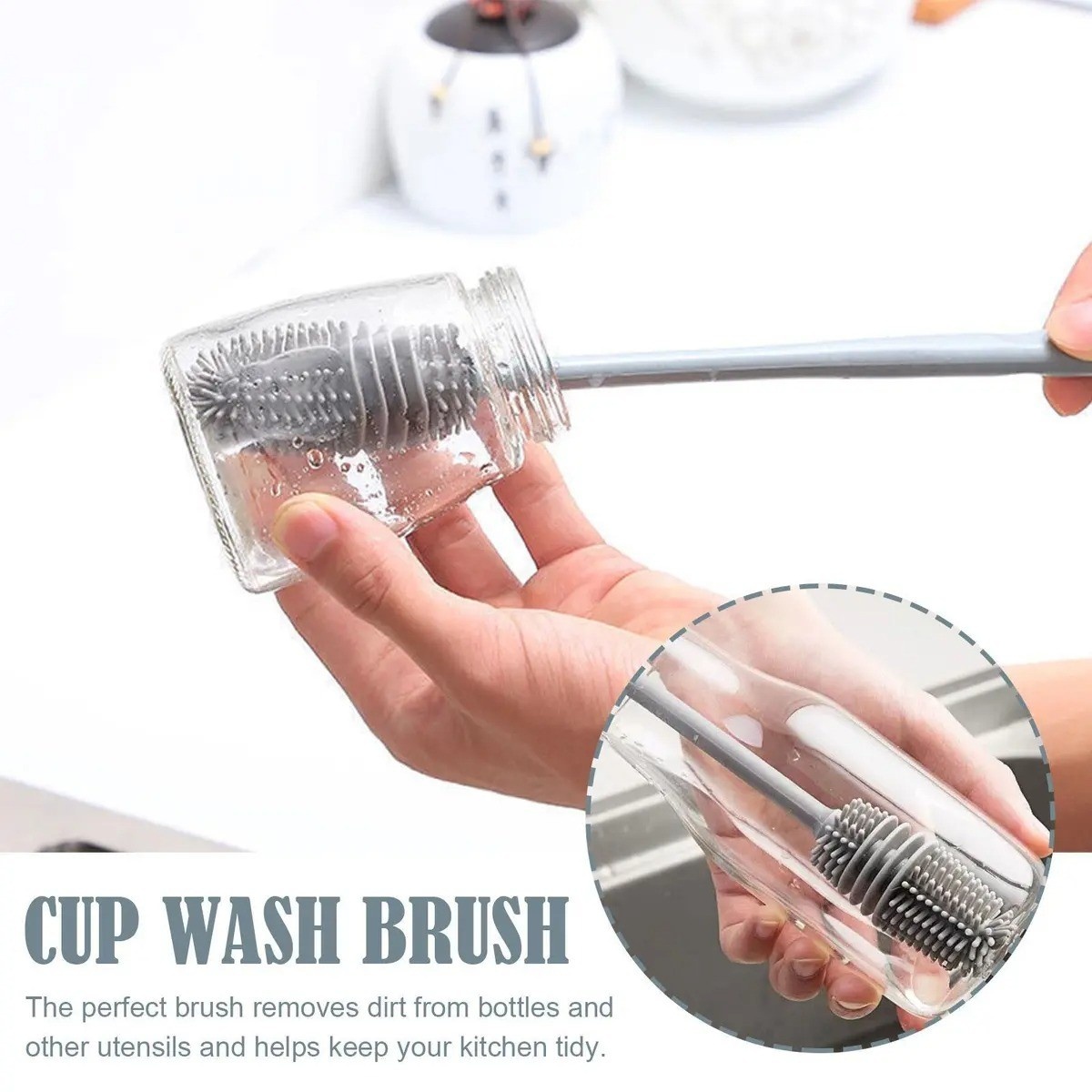 Silicone Bottle Cleaning Brush – Baby Bottle Washer with Handle thumbnail 2