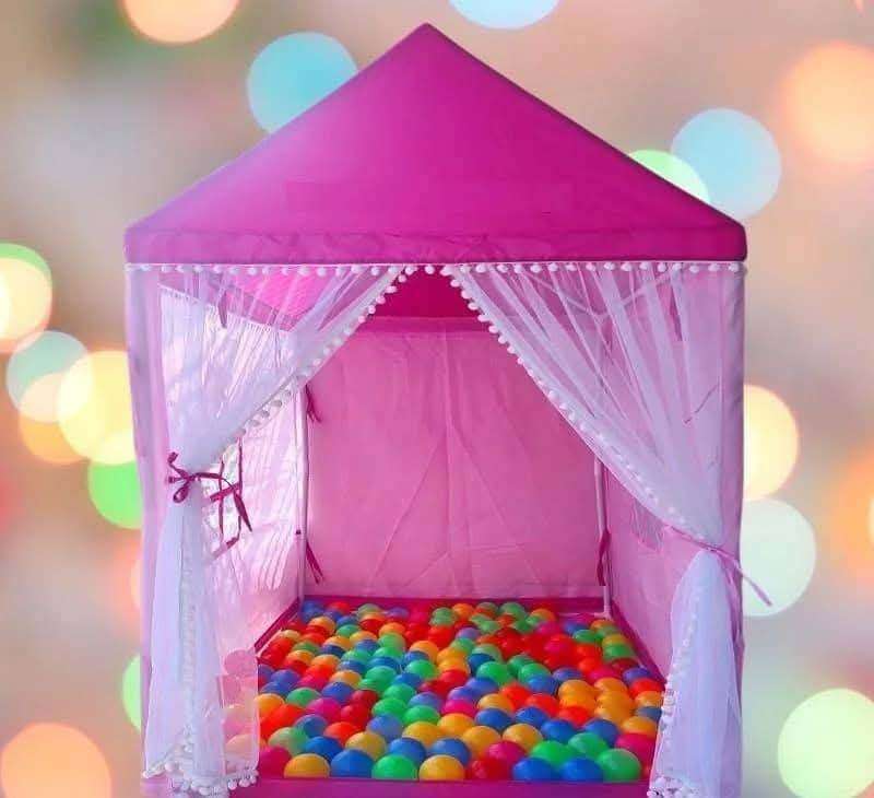 Baby Castle Tent House with 40 Balls – Portable Kids Play Tent for Indoor & Outdoor (Pink) thumbnail 6