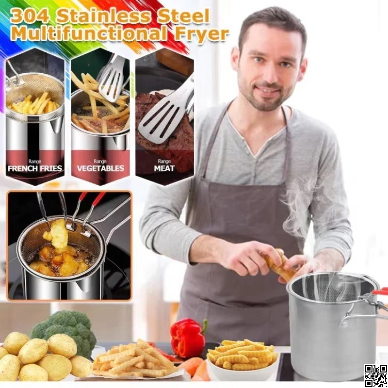 Stainless Steel Deep Fryer Pot | Small Fryer Pan with Strainer Basket thumbnail 2