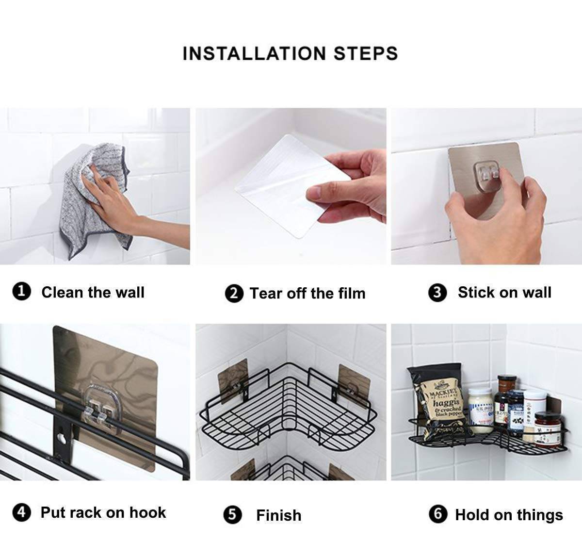 Metal Kitchen Bathroom Corner Rack Storage Shelves with Strong Adhesive Sticker thumbnail 6