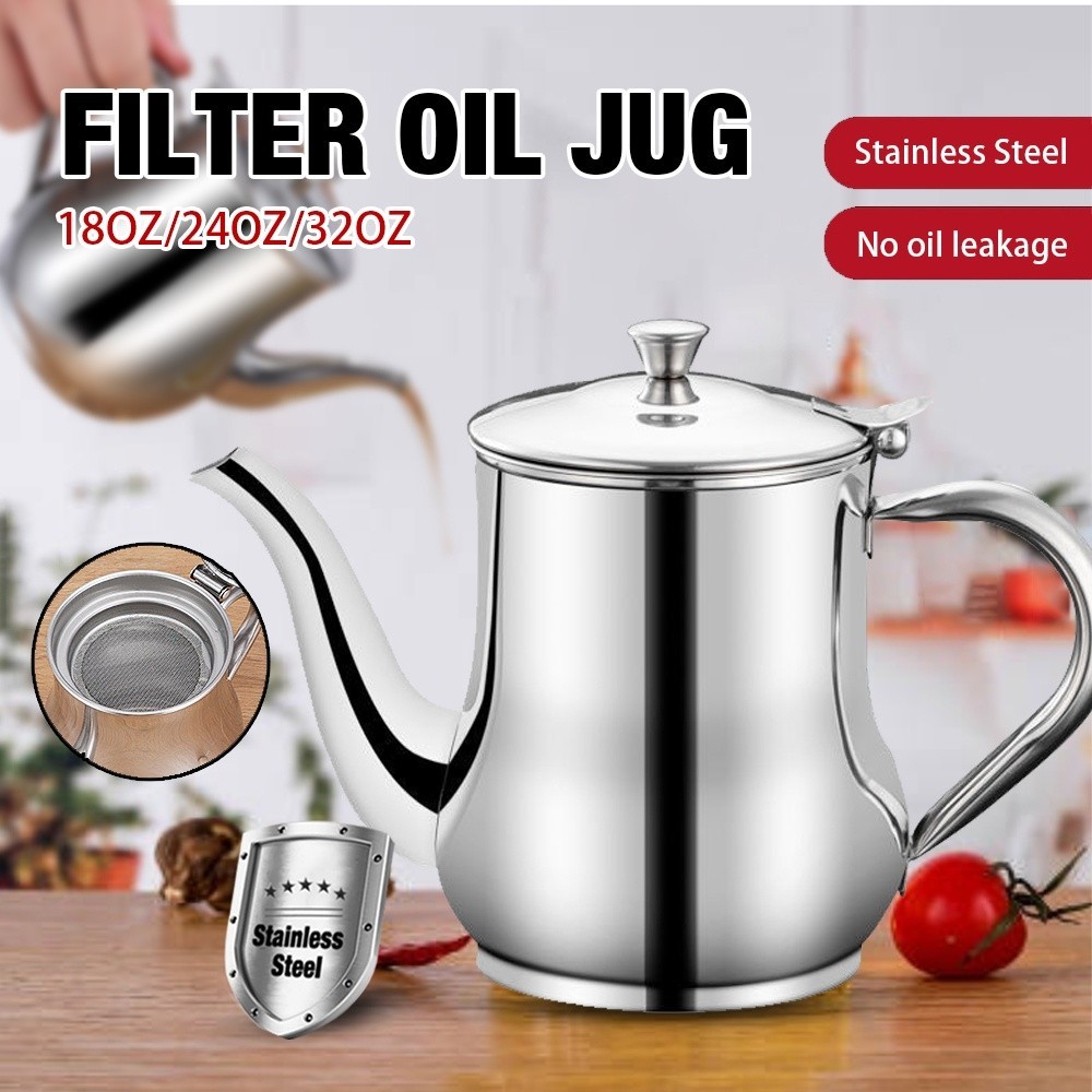 Stainless Steel Oil Strainer Pot with Filter – Cooking Oil Storage Jug