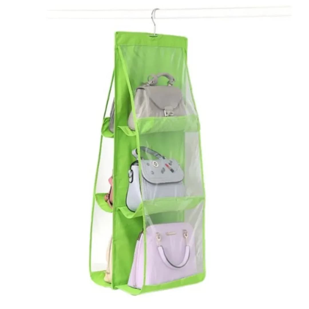 6 Pocket Hanging Organizer, Dust-Proof Storage Bag Holder, Hanging Handbag Organizer thumbnail 5