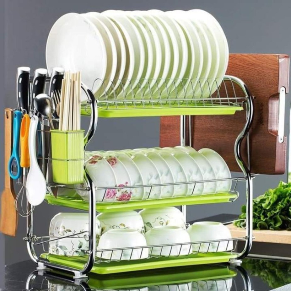 B Shape 3 Layer Stainless Steel Dish Drainer Rack | Kitchen Dish Drying Stand