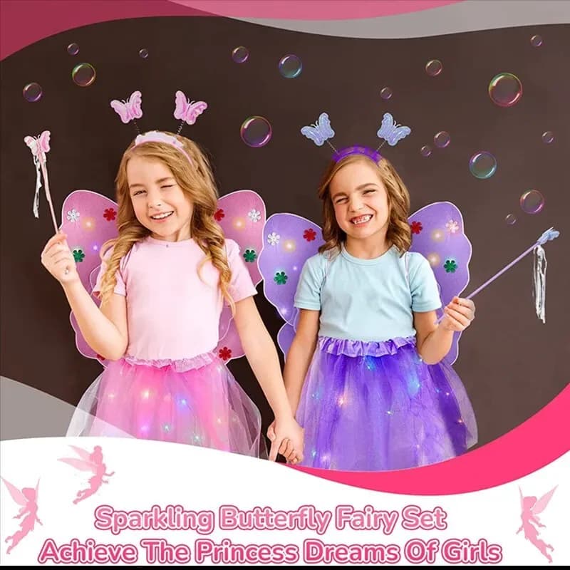 Butterfly Wings with Wand Headband for Party (3Pcs Fairy Costumes Set)