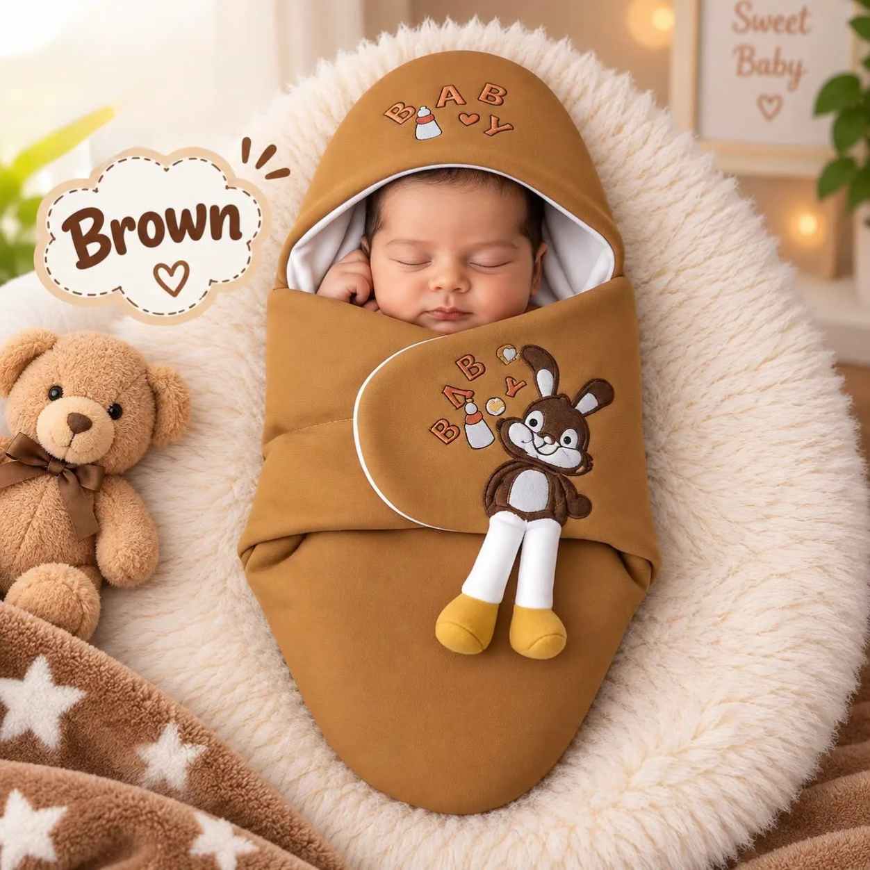 Cotton Swaddle Blankets, Swaddle Blanket Soft Wrap for 0 year Comfortable and Machine Washable with Cute Cartoon Patterns Unisex for Parties, Newborn Swaddle Wrap Cotton Cute Infant Sleeper Nursery Wrap Baby Sleeping Bag thumbnail 4