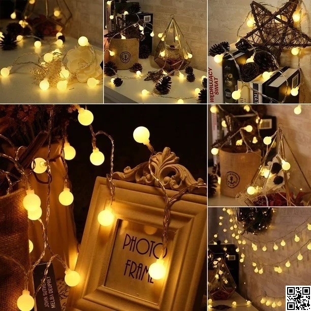 20 LED Ball Shape Fairy Lights | Warm White Snow Ball Waterproof Decorative Light (12ft) thumbnail 7