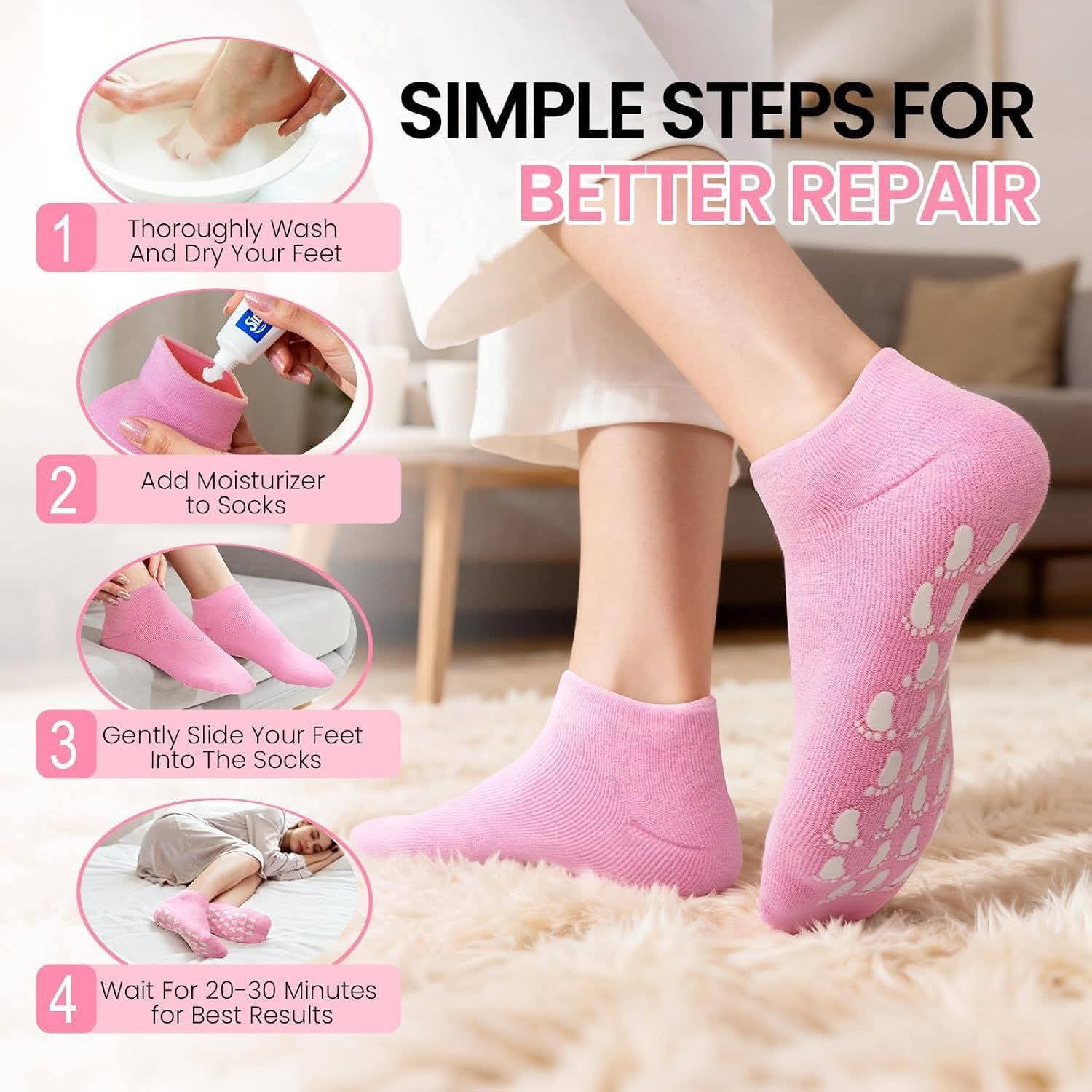Spa Gel Socks for Cracked Heel Repair – Reusable Spa Gel Socks with Inner Silicone Lining for Dry & Cracked Feet Care thumbnail 5