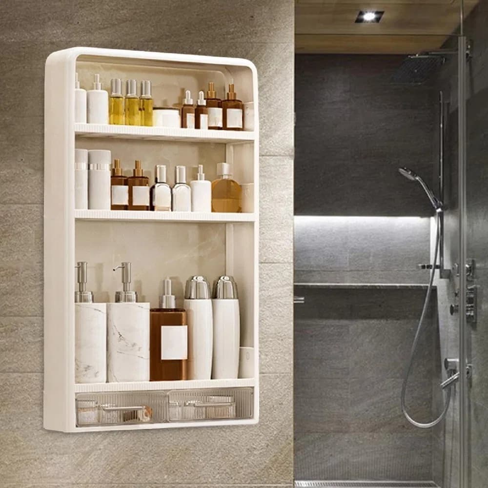 4 Layer Kitchen, Bathroom, Wall Mounted Shelf Multifunctional Toiletries Storage Rack. Kitchen Seasoning Bottle Storage Rack. Cosmetics Organizer thumbnail 5
