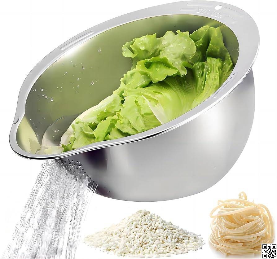 Stainless Steel Rice Washer Strainer Bowl – Multi Functional Rice, Fruit & Vegetable Cleaner thumbnail 2