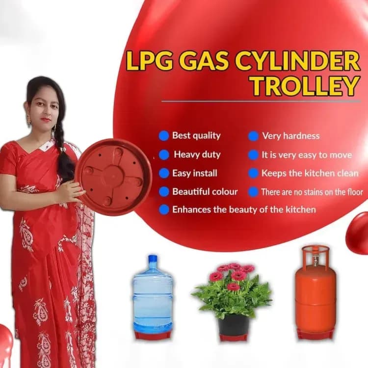 Lpg Gas Cylinder Trolley, Multifunctional Trolley - Cylinder Trolley Easily Movable Stand with Wheels, Gas Trolley, LPG Cylinder Stand, Water Bottle Trolley, Flower Pot Stand thumbnail 4