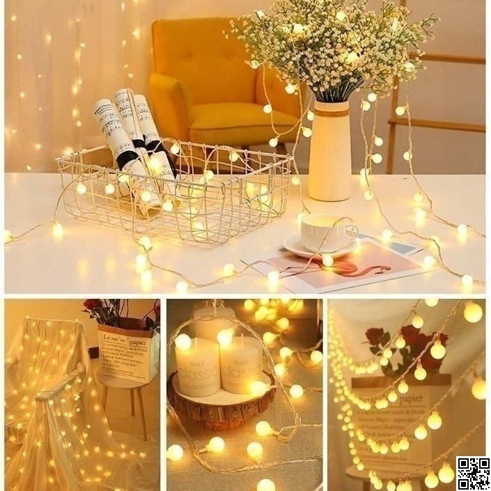 20 LED Ball Shape Fairy Lights | Warm White Snow Ball Waterproof Decorative Light (12ft) thumbnail 5