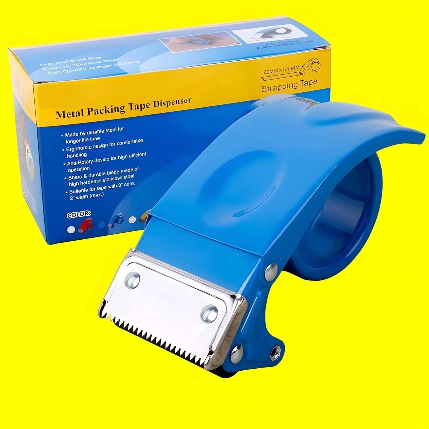 Packing Tape Dispenser Cutter | Metal Hand Operated Manual Tape Dispenser Cutter for Packaging Boxes, Portable Heavy Duty Metal Tape Dispenser Handheld Cutter for Office Warehouse Packing Tape Cutter thumbnail 2