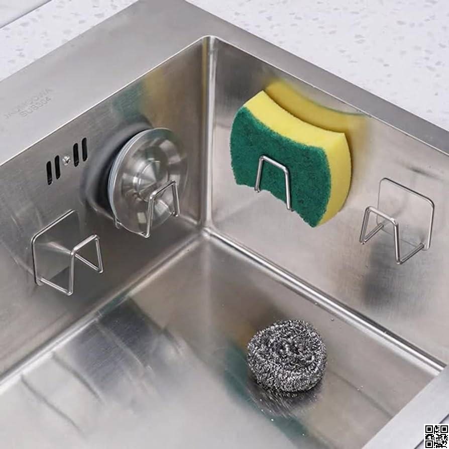 Stainless Steel Adhesive Sponge Holder for Kitchen Sink – No Drilling Required thumbnail 5