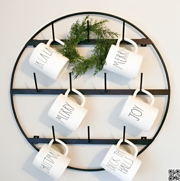 Coffee Mug Holder Wall Mounted Circular Metal Cup Storage Rack thumbnail 4