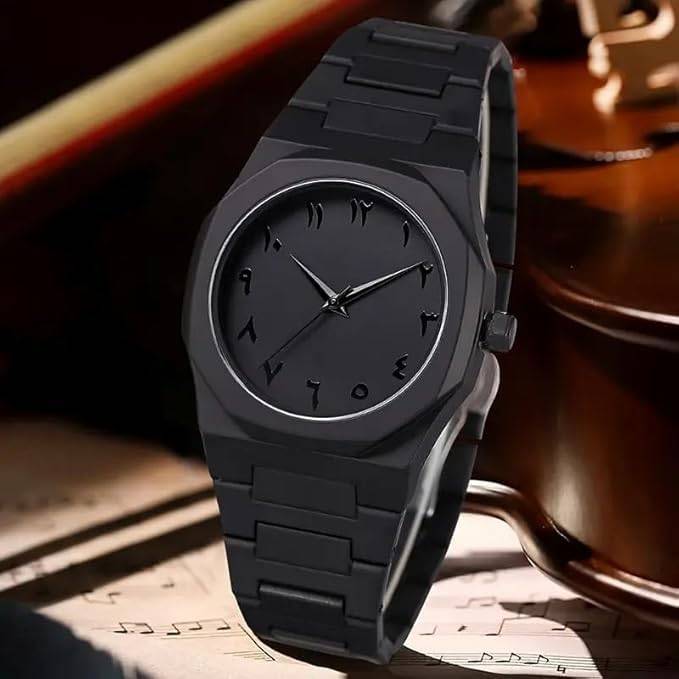 Arabic Black Aura Watch, Aura Minimalist Matte Black Arabic Numerals Analog Watch for Men and Women thumbnail 5