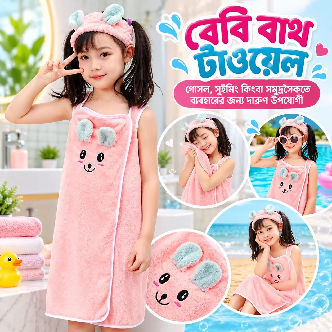 Baby Bath Towel Dress, Microfiber Baby Towel Dress, Faxianther Kids Bath Towel Wrap with Straps Soft Coral Fleece Bath Skirt Girls Thick Water Absorption Quick Dry Swimming Towels Animal Design Changing Robe Beach Bath Towels