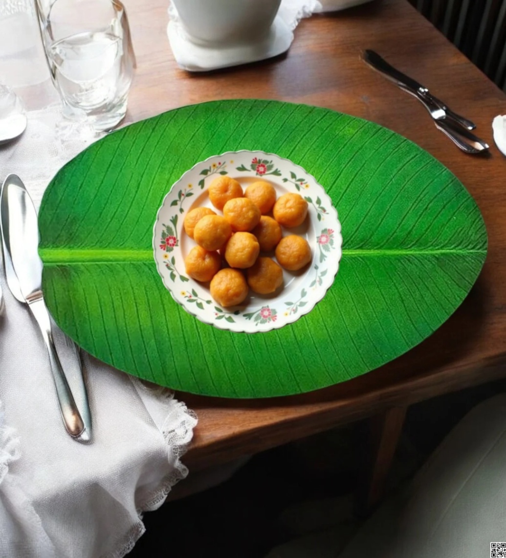 6 Pcs Banana Leaf Shaped Table Dining Mat – Green Leaf Placemat Set for Dining Table