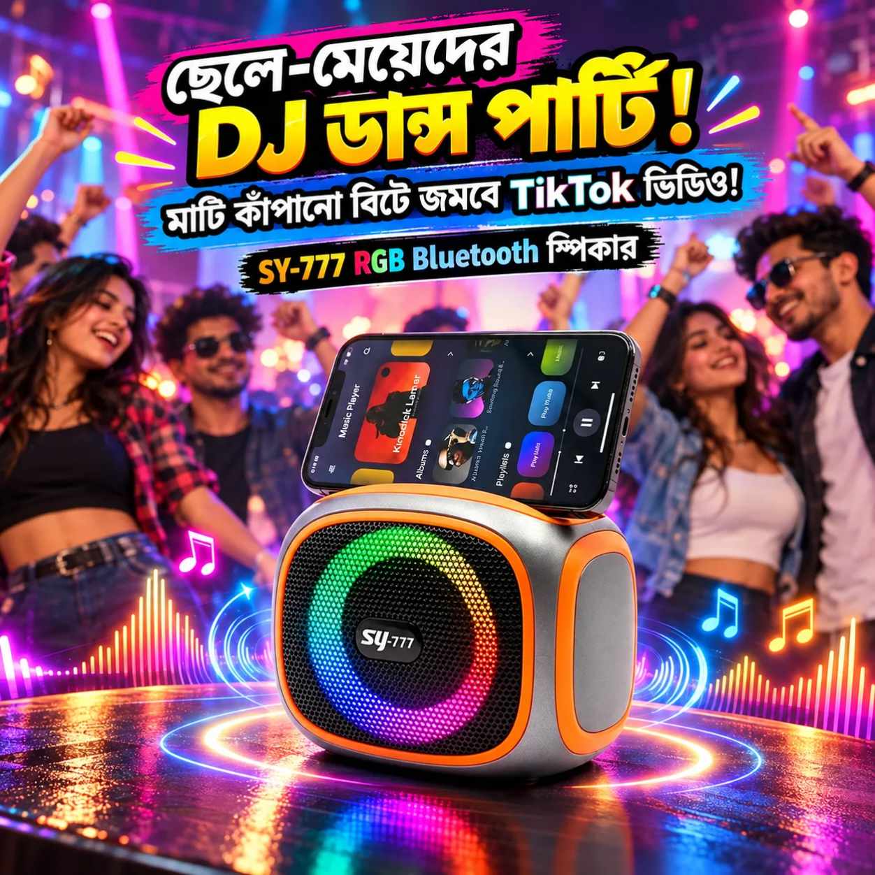 SY-777 RGB Lighting Bluetooth Speaker, USB & SD Card Supported Hi-Fi Sound Deep Bass Speaker With FM Radio thumbnail 2