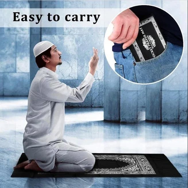 Pocket Prayer Mat with Qibla Direction Compass, Pocket Jaynamaz thumbnail 2