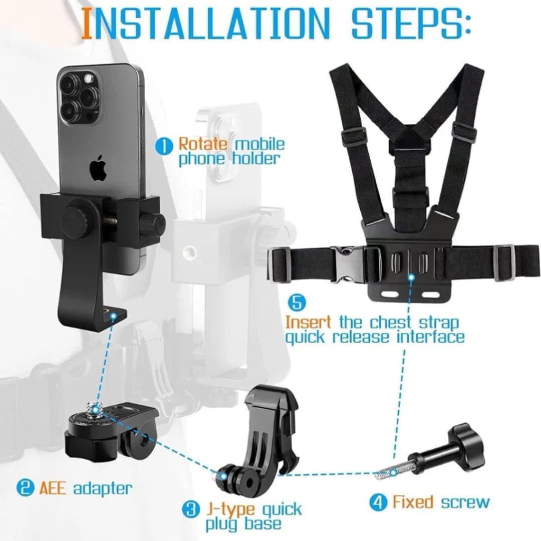 Chest Mount Mobile Phone Holder, Chest Mount Camera Holder, Adjustable Chest Harness Strap Mount Phone Holder thumbnail 4