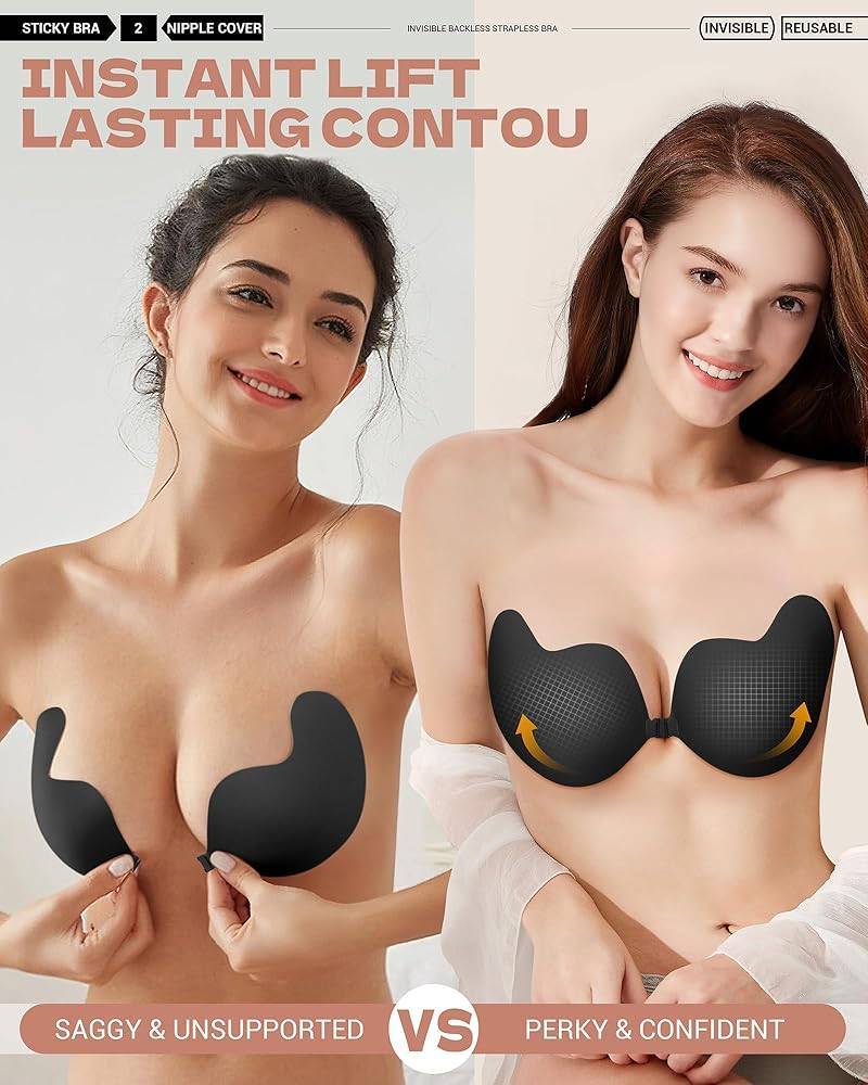 Reusable Invisible Push Up Bra - Strapless Backless Self-Adhesive Sticky Bra thumbnail 3