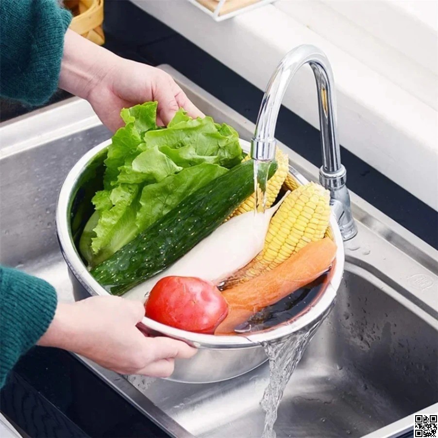 Stainless Steel 3 in 1 Vegetable Cutter & Drain Basket – Multifunctional Basin Set thumbnail 6