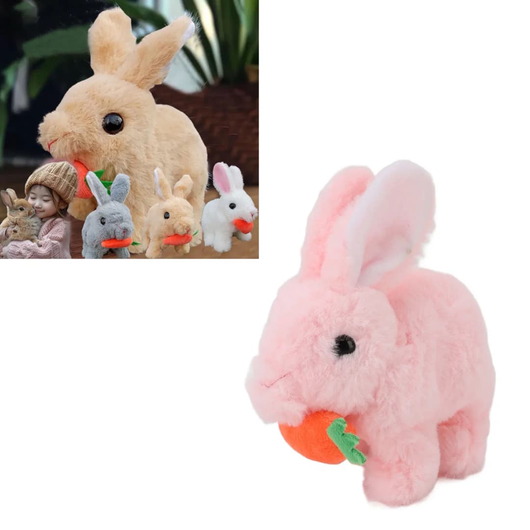 Bunny Carrot Plush Toy Electric with Lighting Sound, Battery Operated Hopping Robotic Rabbit Toys for Kids, Fun Wiggle Ears Pochy thumbnail 3