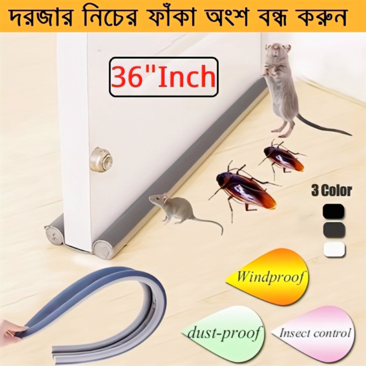 36 Inch Door Bottom Sealing Strip – Door Foam Stopper for Dust, Noise & Air