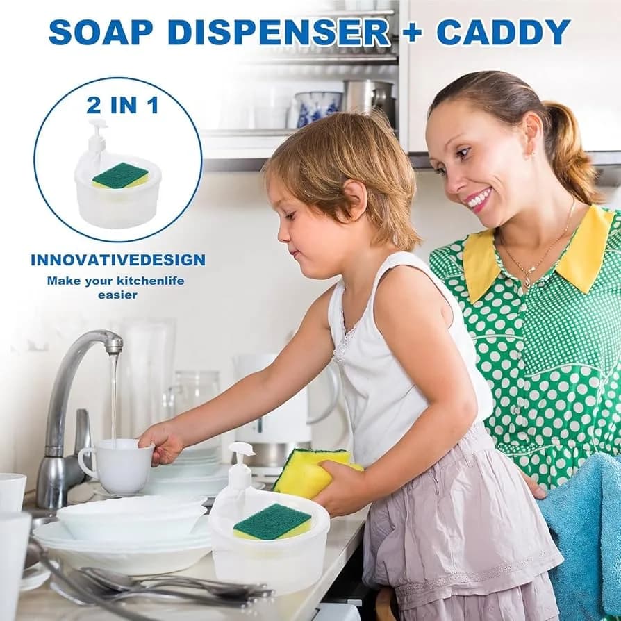 2 in 1 Soap Pump Dispenser for Dishwasher Liquid Soap Sponge Holder Free Sponge thumbnail 4