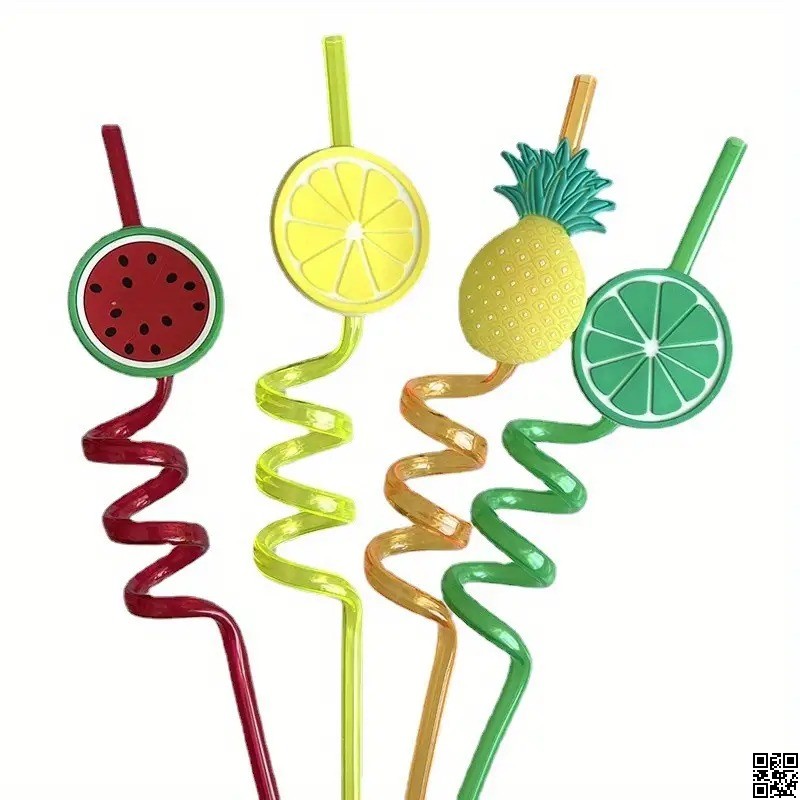 4 Pcs Designer Curly Drinking Straws – Reusable Party Juice Straw thumbnail 2
