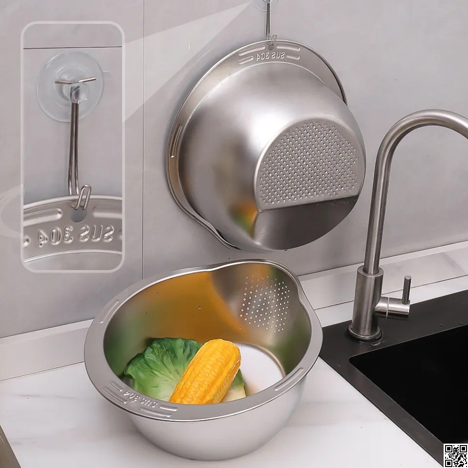Stainless Steel Rice Washer Strainer Bowl – Multi Functional Rice, Fruit & Vegetable Cleaner thumbnail 3