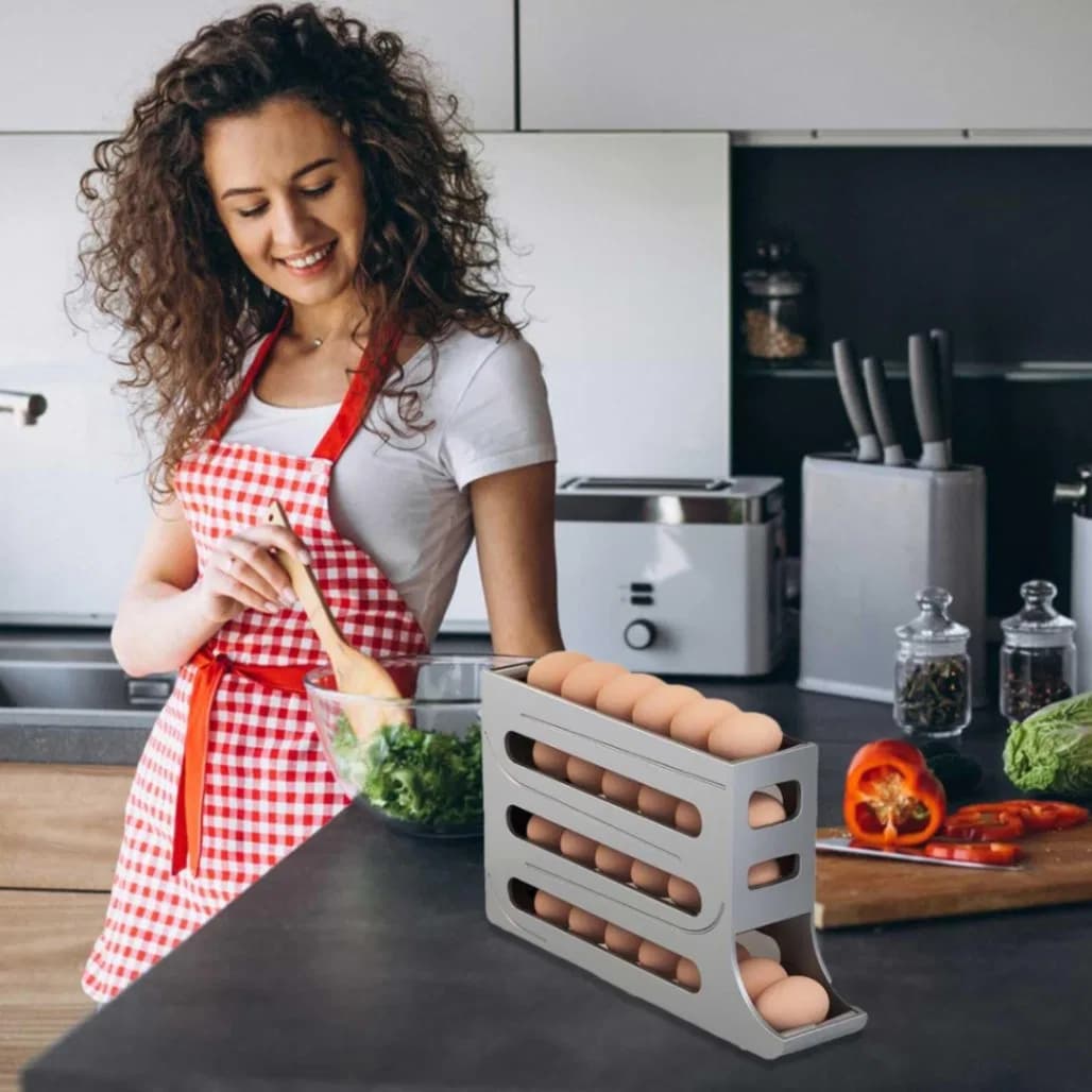 4 Layer Automatic Rolling Egg Dispenser – Refrigerator Space Saving Egg Storage Tray thumbnail 3