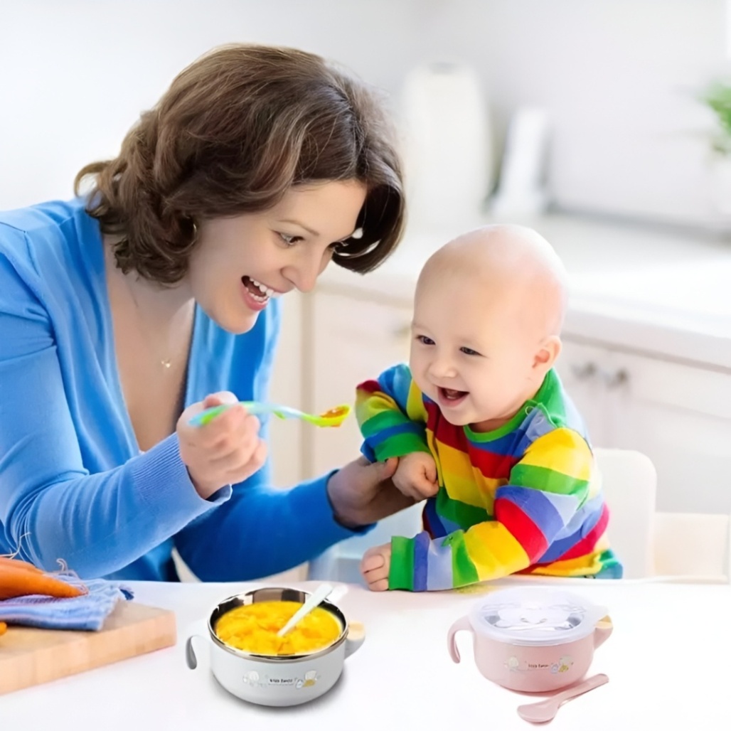 Stainless Steel Baby Feeding Bowl with Spoon Set – Food Grade Infant Solid Food Bowl thumbnail 5