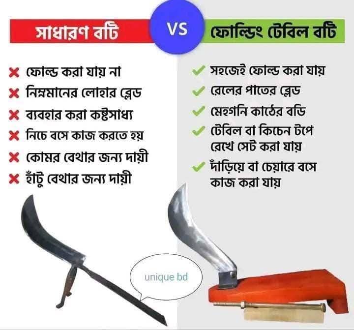Folding Boti | Folding Kitchen Cutting & Chopping Table Boti Made with Spring Steel & Wooden Base thumbnail 4