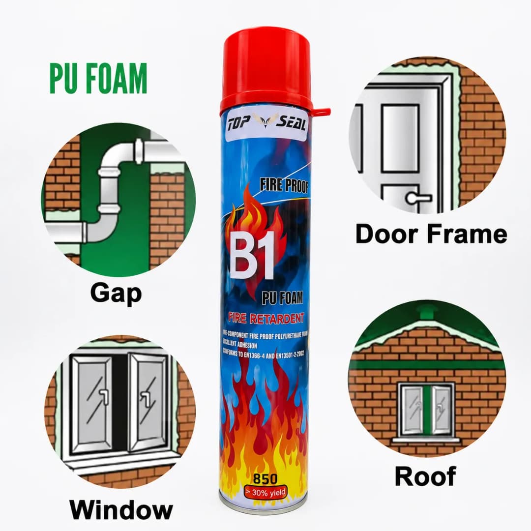 Top Seal B1 Fireproof PU Foam Spray 850ml, Polyurethane Foam Expanding Spray, Heatproof Waterproof Pu Foam Spray