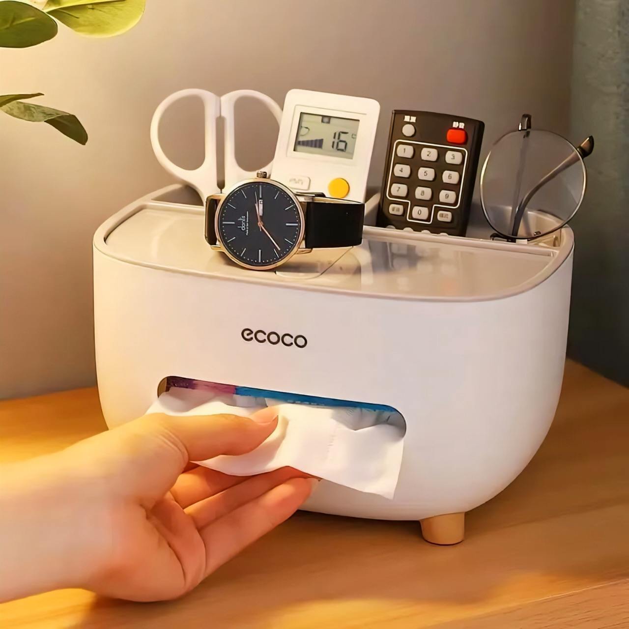Ecoco Tissue Box, PVC Tissue Box, Multifunctional Box, Pen Holder, Remote Control, Tissue Holder, Storage Box, Cosmetic Tissue Box