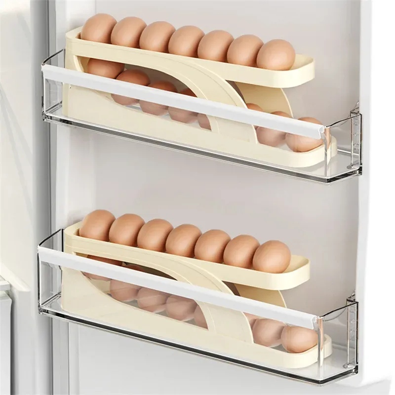 2 Layer Egg Dispenser Automatic Roll-Down Refrigerator Egg Storage Rack thumbnail 3