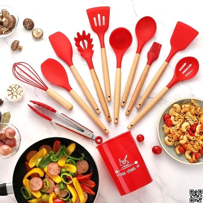 12 Pcs Silicone Kitchen Spoon Set – Cooking & Baking Utensils