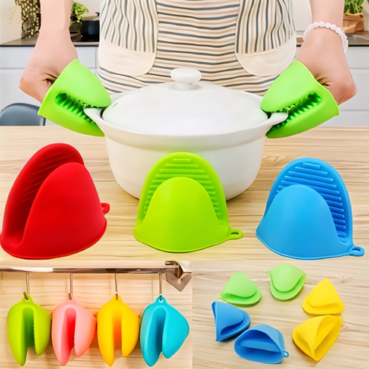 2pcs Silicone Oven Pot Holder Heat Resistant | Non-Slip Pinch Grip Oven Mitts Glove