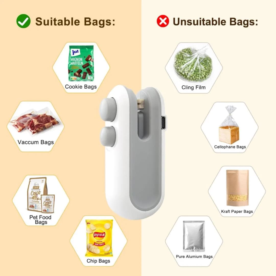 Mini Bag Sealer, Rechargeable Heat Sealer, 2 in 1 Chip Bag Sealer & Cutter, Mini Bag Sealer Machine, Portable Handheld Food Sealer for Plastic Bags thumbnail 6