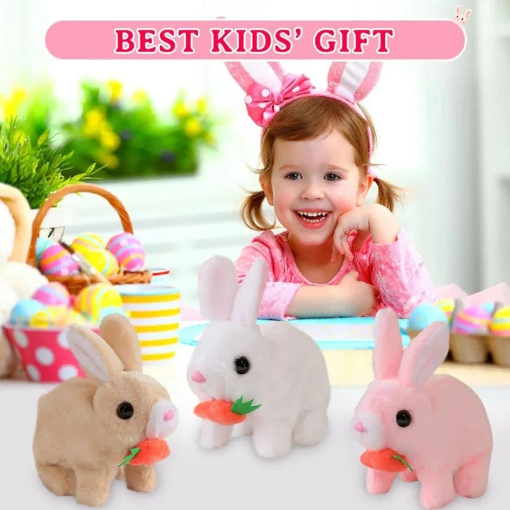 Bunny Carrot Plush Toy Electric with Lighting Sound, Battery Operated Hopping Robotic Rabbit Toys for Kids, Fun Wiggle Ears Pochy