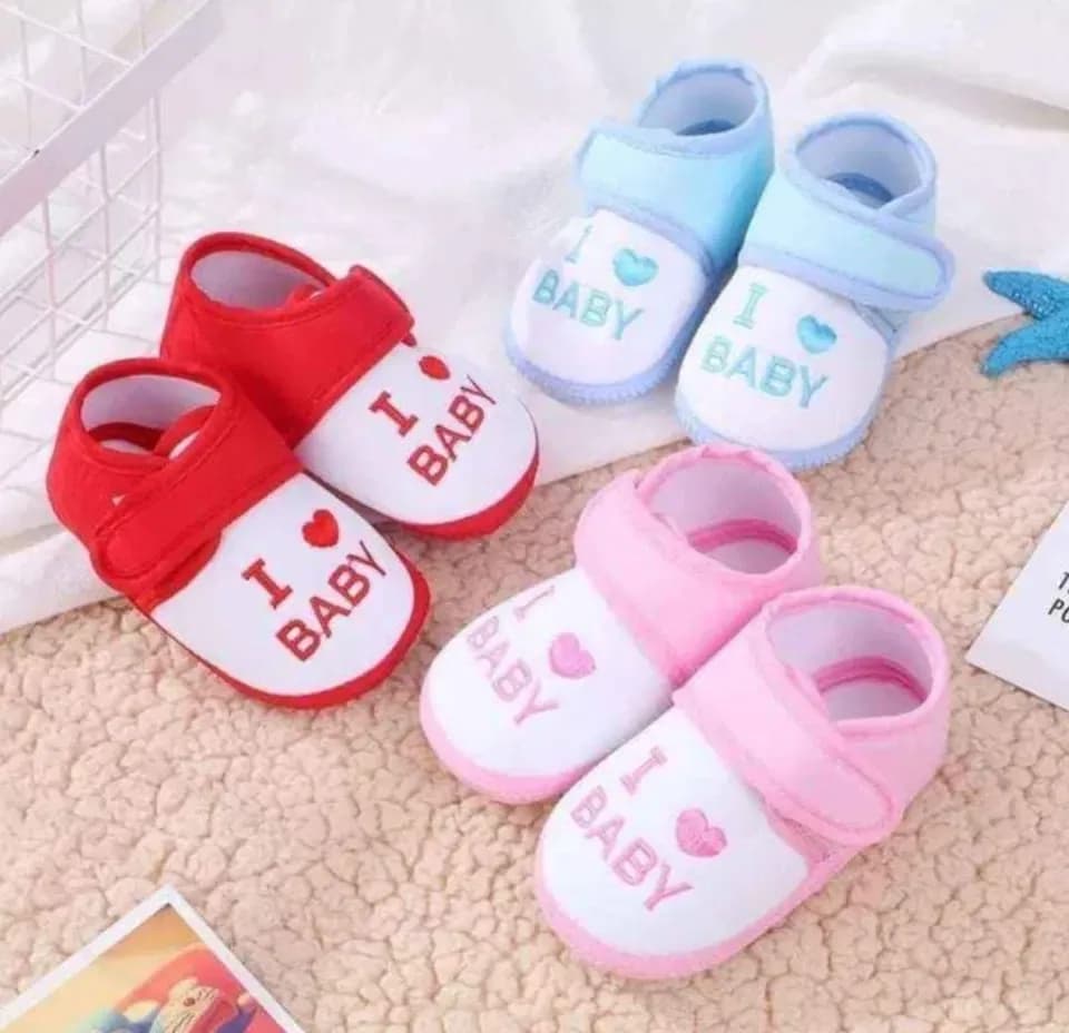 Newborn Baby Cotton Soft Shoes 0-12 Months – I Love Baby Soft Sole Infant Shoes for Newborn Boys & Girls thumbnail 4