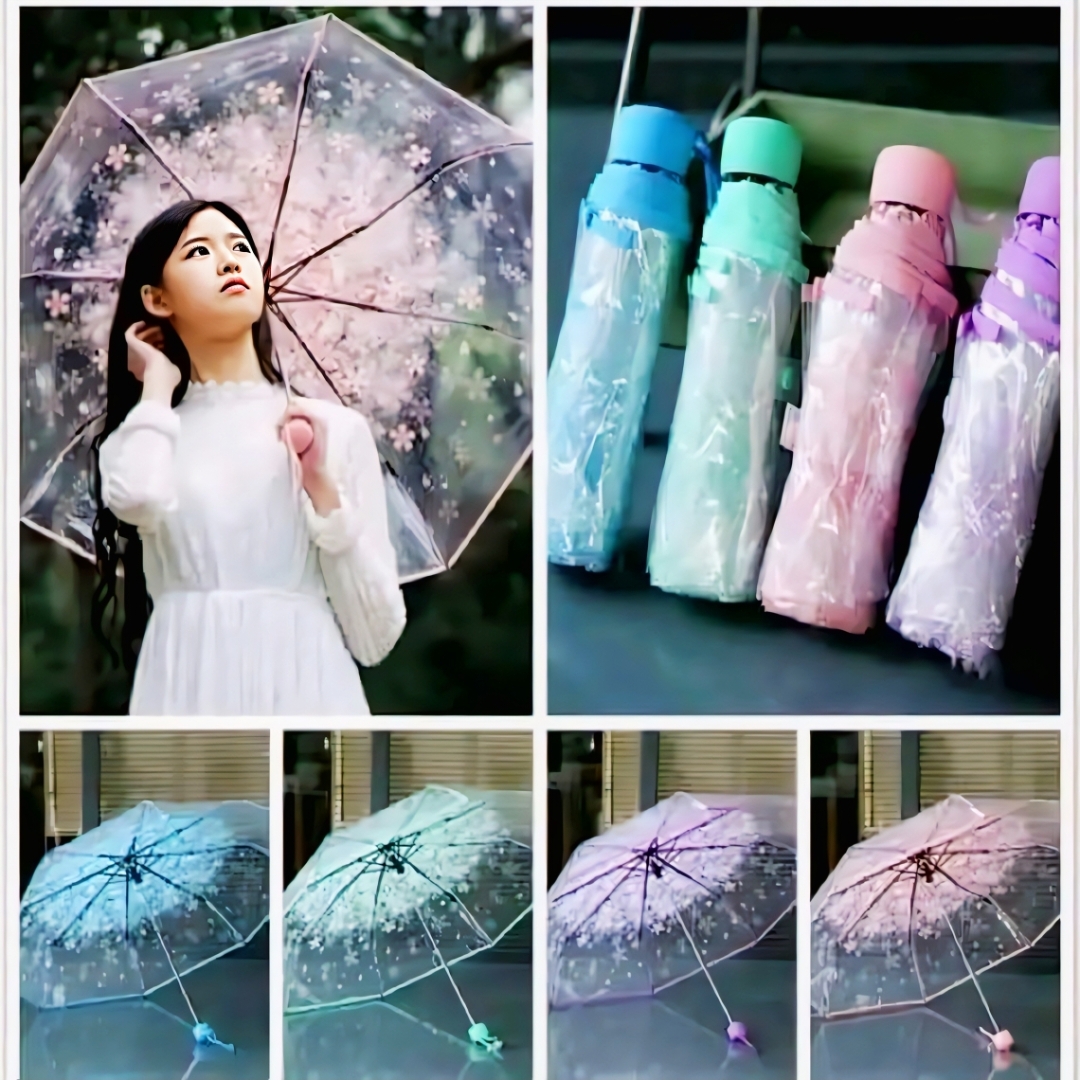 Premium Transparent Clear Folding Umbrella – Stylish & Fashionable 3-Fold Rainy Season Umbrella for Men & Women