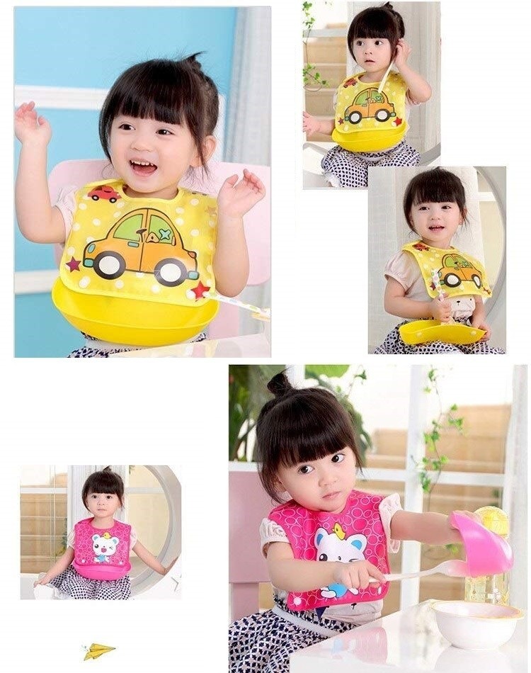 Adjustable Silicone Baby Bib with Food Catcher | BPA Free Waterproof Feeding Bib for Toddlers thumbnail 2